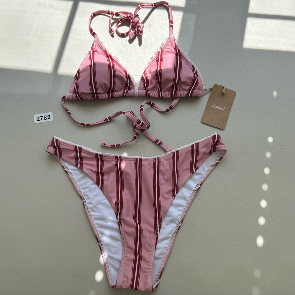 Samiol Pink Stripe Print Bikini Set Medium New